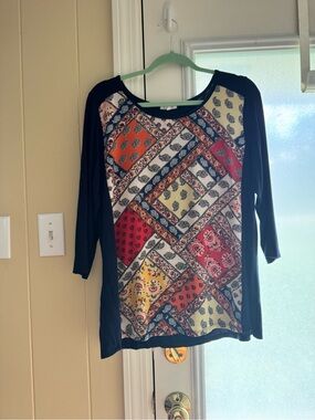 Women's Black Sleeve Patchwork Print Top